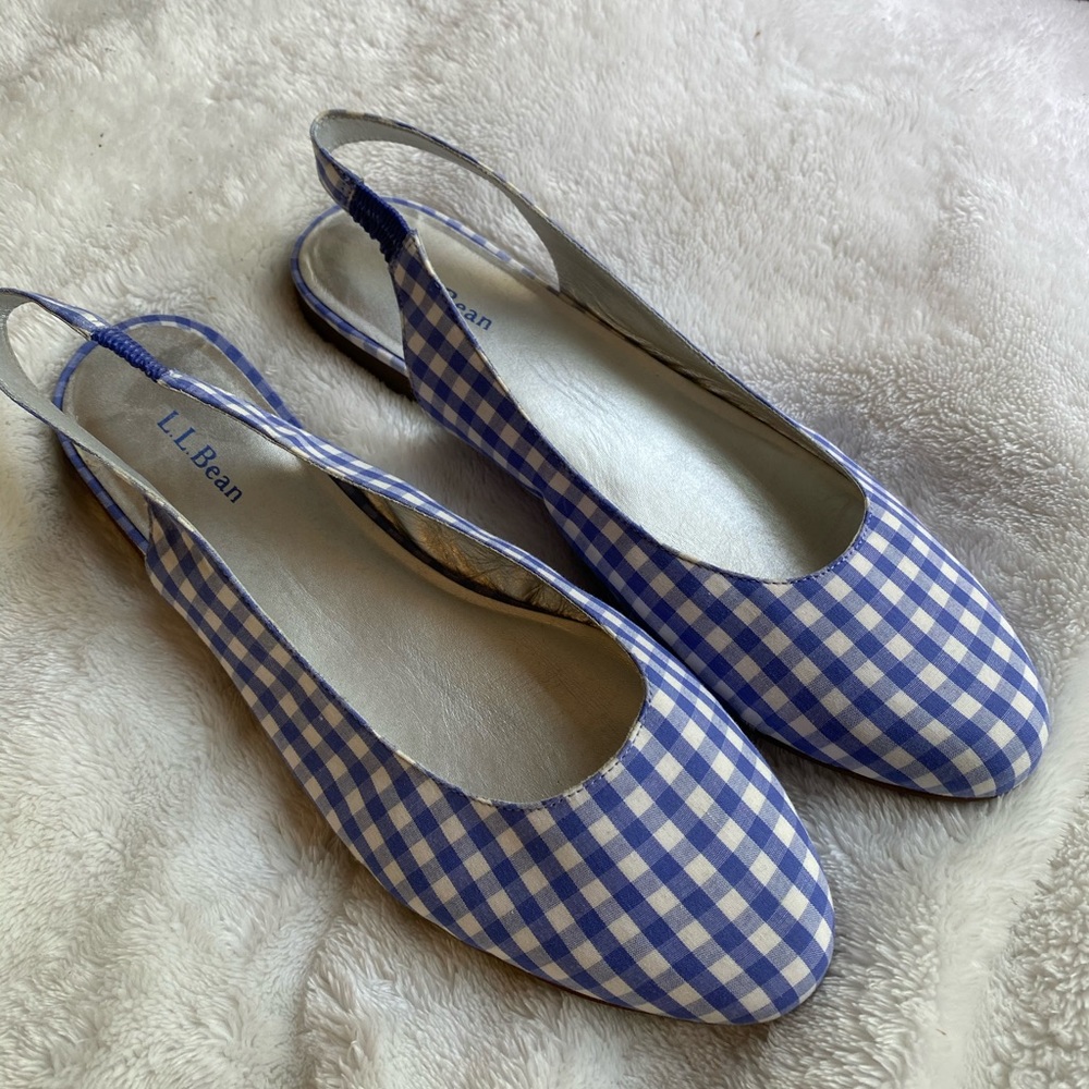 Blue and White Gingham Flats